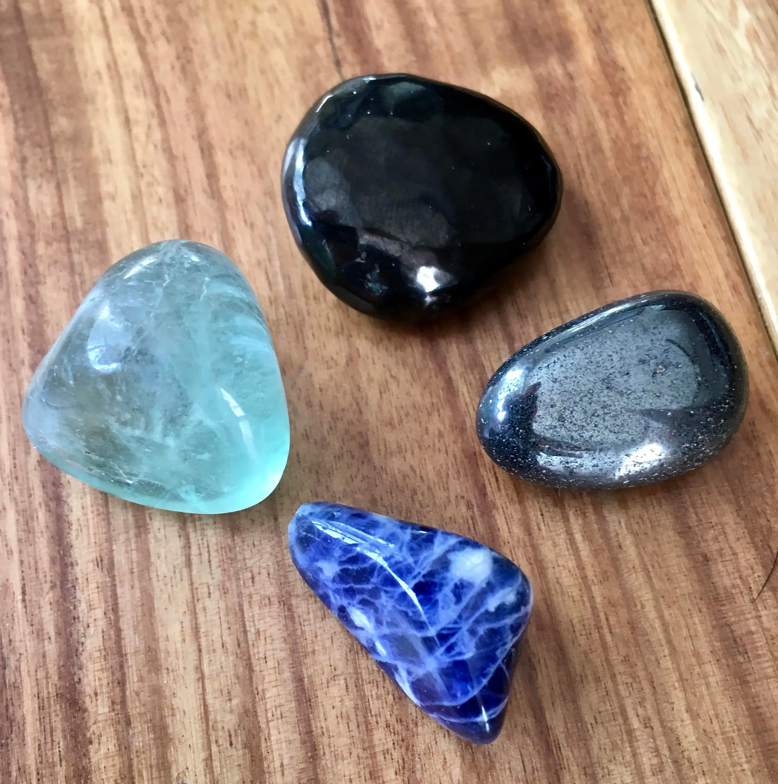 EMF Protection Tumbled Stone Set - Shungite, Hematite, Sodalite, Fluorite - Healing Crystal & Stone Set for Office