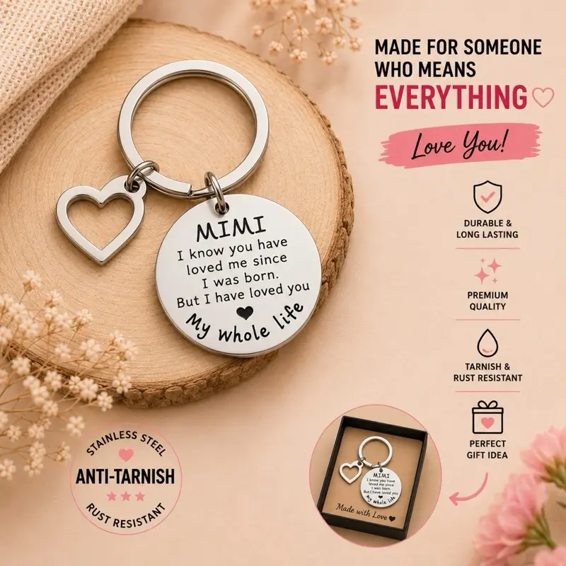 Compact Practical Stylish Unisex Keychain - 1.18-Inch Mimi Grandma Gift from Grandson/Granddaughter with "I Have Loved You My Whole Life" Message, Happy Birthday Costume Jewelry Accessory
