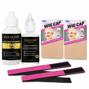 Lace Wig Glue Kit, Fast-Drying Lace Front Adhesive & Remover Set with 4 Wig Caps and 2 Adjustable Elastic Bands, Secure-Feel Hold for Cleaner Wig Install & Easier Take-Off