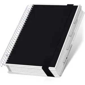5 Subject Notebook College Ruled, 300 Pages Spiral Notebook with Removable Divider Tabs,Hardcover 8 x 10 Inches College Ruled Journal 1 Inner Pocket for School College Work Office ,Black