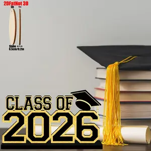 2026 Graduation Decorations, Wooden Table Centerpiece, High School University Party Supplies, 2D Flat Design