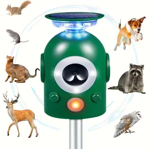 Upgraded Solar Ultrasonic Animal Repellent Outdoor, Deer Repellent Devices Squirrel Cat Raccoon Rabbit Dog Deterrent, Keep Rodent Chipmunk Away Motion Detection with Flash Light for Yard Garden Lawn Strobe Flashing roaches repellent home