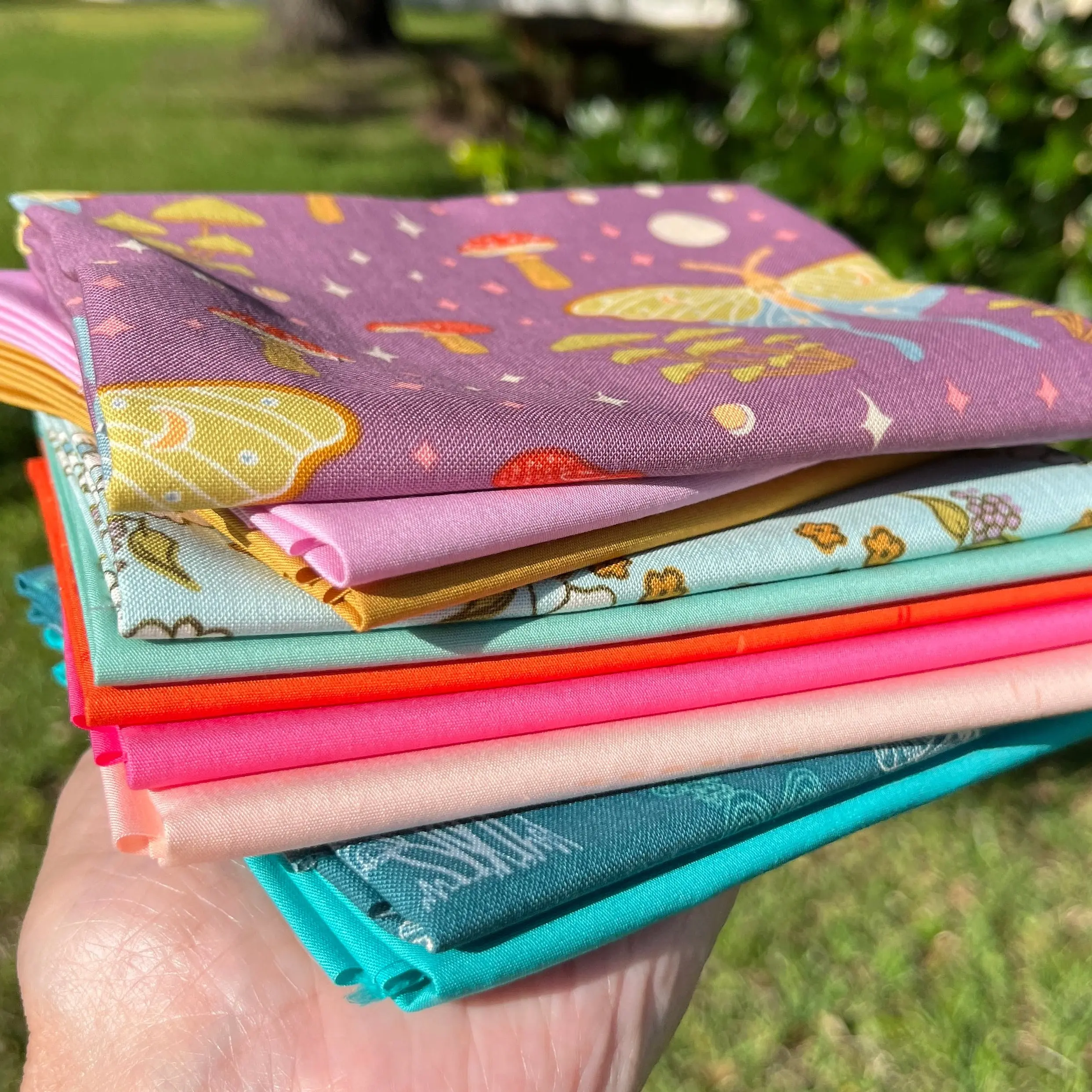 Quilting Cotton Curated Fat Quarter Bundle, 10 Pieces, Color Chorus No.2 - Moonlit Meadow, Pre-Selected Colors, Whimsical Look