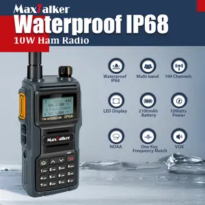 MaxTaker-W70 Ham Radio Long Range 10W, Handheld Radio, Multi-Band Two Way Radio with 2100mAh Battery, IP68 Waterproof Ham Radio,2 Pack Audio Walkie