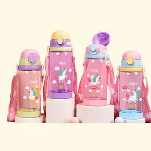 Unicorn Water Bottle with Straw and Adjustable Strip, Leakproof & School Supplies, Cute Straw,  Portable Washable Drinkware
