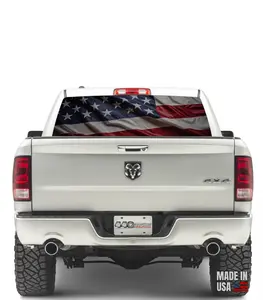 Waving American Flag Rear Window Wrap Perforated Vinyl See-Through Graphic 65" x 22" Fits Most Trucks & SUVs