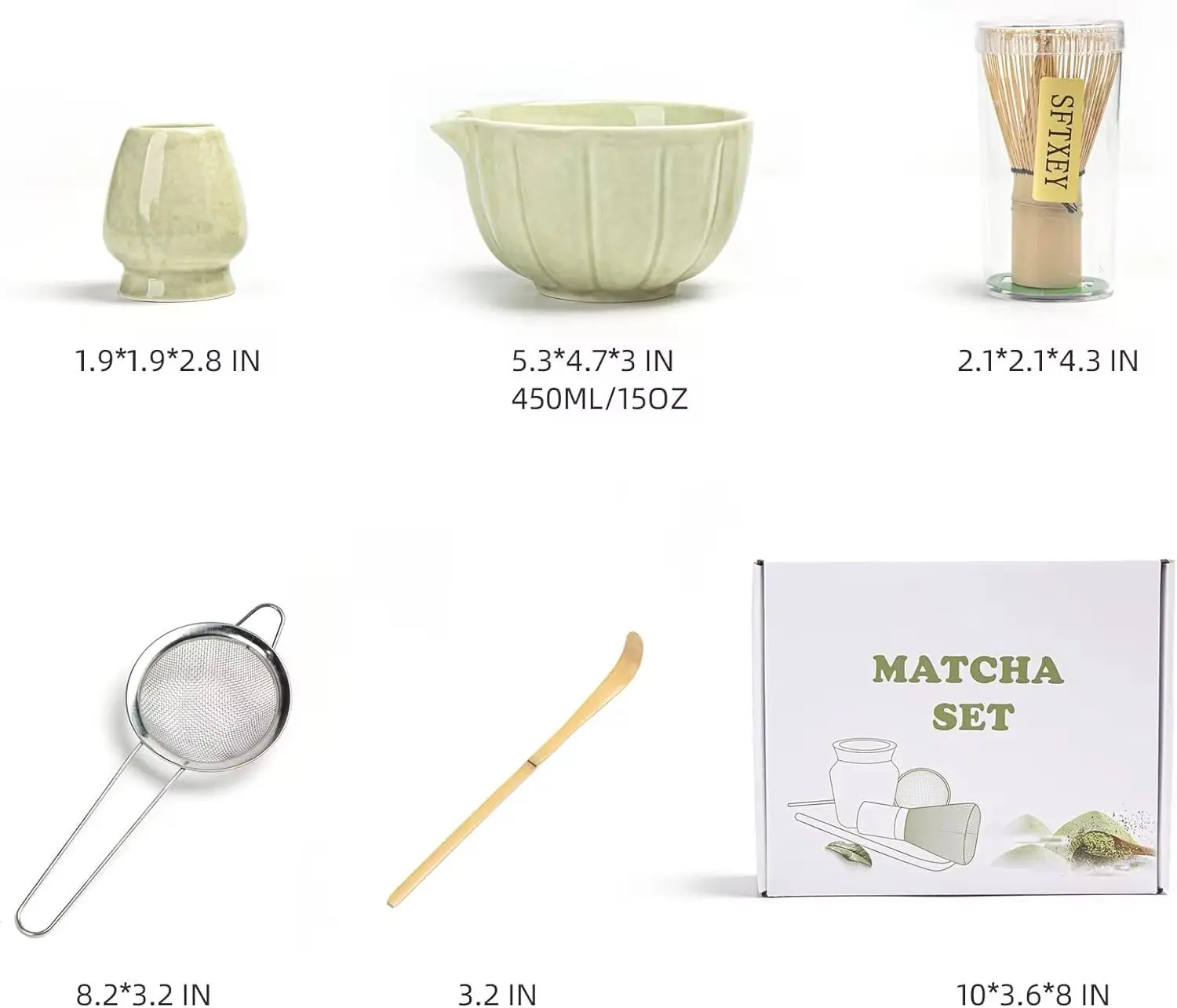 Matcha whisk set, matcha set includes ceramic matcha bowl, bamboo whisk, scoop, chasen holder, sifter, 5 pcs perfect matcha kit for matcha lover, All-In-One, Complete Kit
