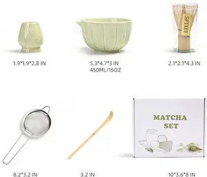 Matcha whisk set, matcha set includes ceramic matcha bowl, bamboo whisk, scoop, chasen holder, sifter, 5 pcs perfect matcha kit for matcha lover, All-In-One, Complete Kit