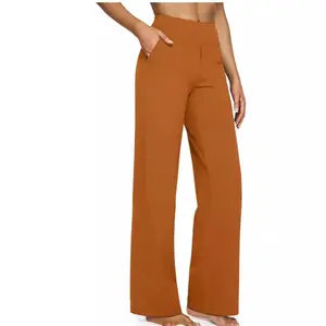 New Women's High Waist Wide Leg Yoga Pants Loose Fit Casual Sports Trousers with Pockets for Gym Exercise soft motion long