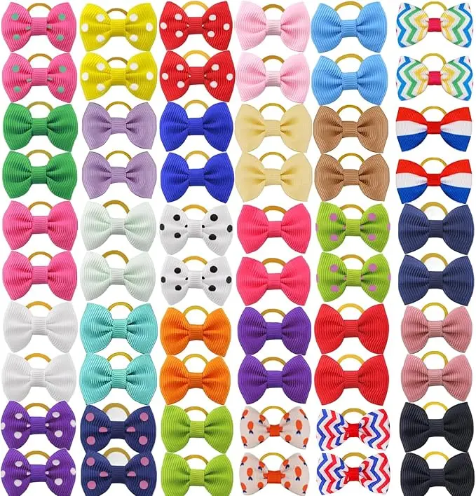 Yxiang Puppy Dog Small Hair Bows with Rubber Bands 60PCS Dog Bows Pet Grooming Hair Accessories for Yorkie Doggies Girl Puppy