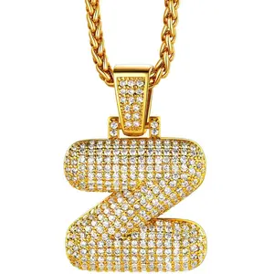 Initial Necklace for Men A-Z 18K Gold Plated Crown Shiny Cubic Zirconia Monogram Pendant for Women Fashion Jewelry