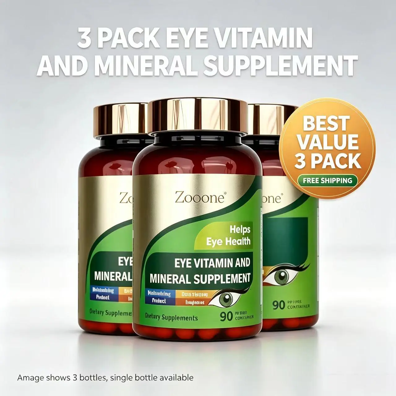 【3 pack】ZOOONE Eye Vitamin & Mineral Supplement - Lutein 180mg with Zeaxanthin for Eye Health - 90 Tablets - GMP Certified - US-Z1