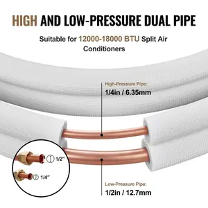 VEVOR 50FT Mini Split Line Set, 1/4 1/2 O. D Copper Pipes Tubing and Triple-Layer Insulation, for Mini Split Air Conditioning Refrigerant or Heating Pump Equipment HVAC with Wrapping Strips.