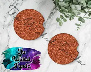 Leather Car Coasters Set of 2 Tooled Leather Country Western Farm Ranch Life Cowboy Cowgirl Cute Car Truck Accessories Decor Cup Holder New Car Gift Car Decoration Women Men