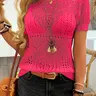 Women's Plain Short Sleeve Round Neck Basic Pullover, Casual Hollow-Out Top, Beachwear for Vacation, Spring & Summer Knitwear, Fitted Knitwear