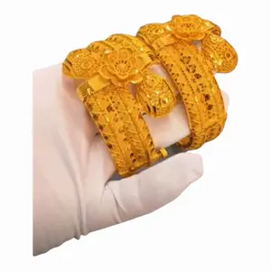 Gold Plated Bangle Bracelet with Intricate Engraving for Women's Fashion Jewelry