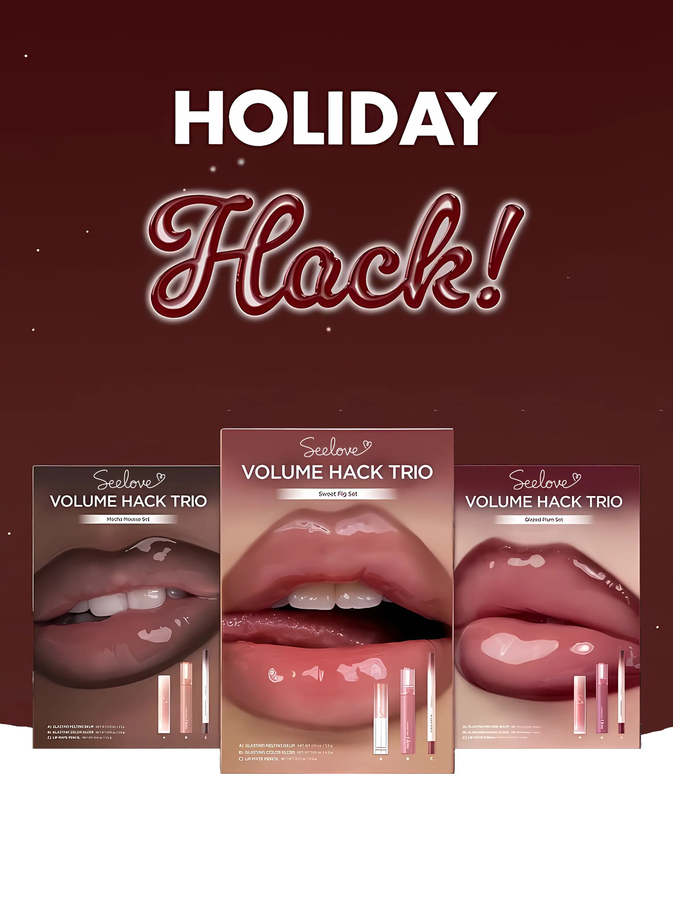 Volume Hack Trio Sweet Fig Set | Lip Combo for Plump, Hydrated & Glossy Lips | 3-in-1 Kit (3 Shades, Lip Mate Pencil 0.5g, Melting Balm 3.5g, & Color Gloss 4g)