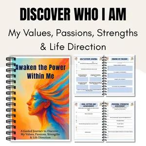 Self-Exploration Personal Growth Planner, Values Interests Strengths Goals Life Direction, Goal Setting Action Steps Motivation Tracker, Spiral Notebook