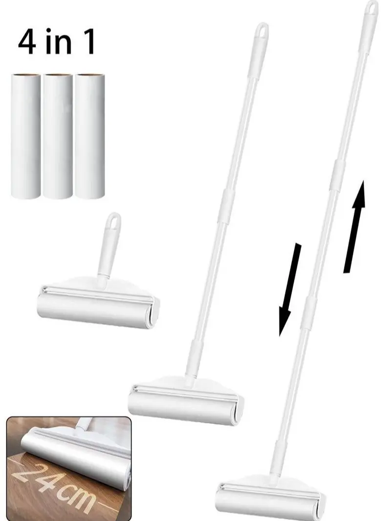 Retractable Lint Roller with 4 Refills,Lint Roller for Clothes,Pet Hair,Floor Dust and Curtain Dust (1 Roll in the Machine and 3 Replacement Refills) Rubber Cleaning Remover swedish dish cloth silver cleaning steel Reusable 20 micro toallas para limpiar