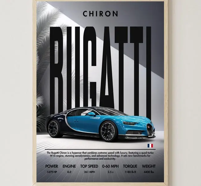 Bugatti Chiron - Art Print Home Decor - Super Car Poster - Gift For Him - POSTER NO FRAME