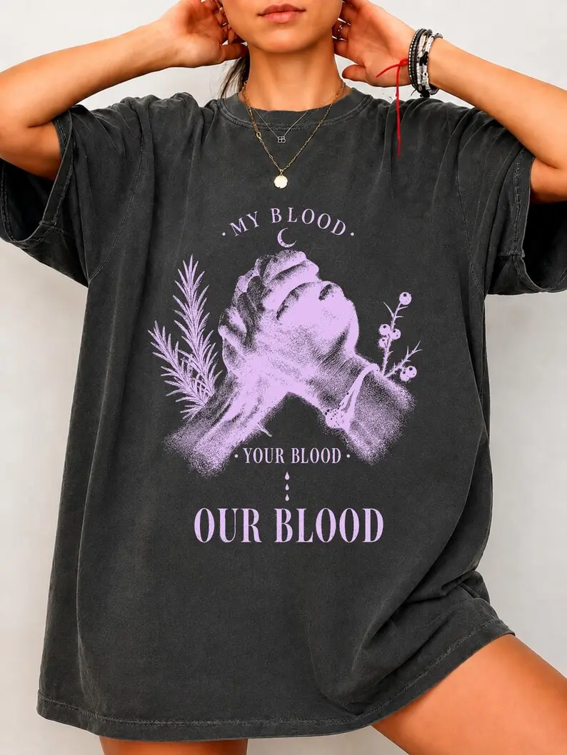 Retro Midnight Margaritas My Blood Your Blood Our Blood T-Shirt Sweatshirt and Hoodie - Spooky Season Merch - Practical Magical Shirt - Owens Sister Shirt - Halloween Merch