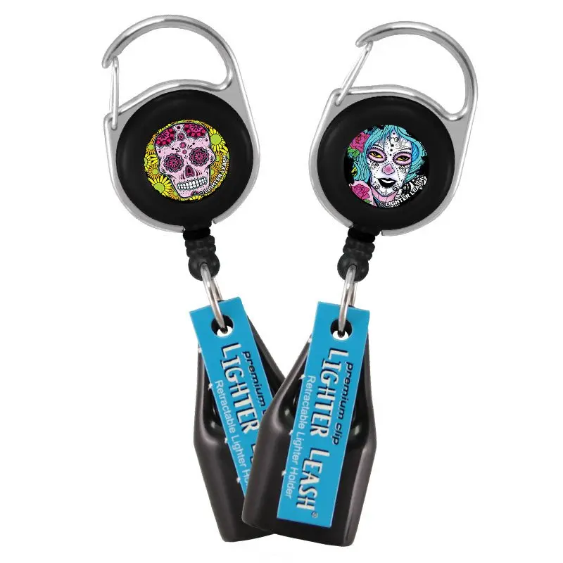 Fashionable Customizable Trending Sugar Skull Designer Fashion Retractable Badge Holder with Stickers, Lighter Leash® for Office Identification Badges & Supplies