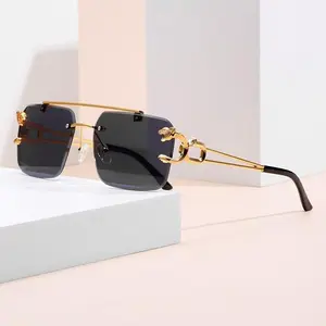Vintage Luxury Golden Fahsion Glasses Cool Tiger Stand Women's Frameless Black For Men And Women Outdoor Travel Anti Glare Glasses009