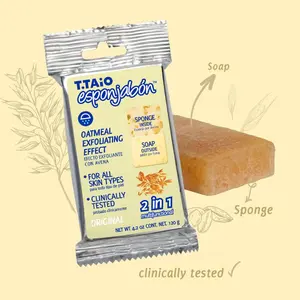T.Taio Esponjabon Oatmeal Exfoliating Bar Soap - 4.2oz Soft 2-in-1 Soap Sponge for Face & Body Cleansing & Exfoliating Effect Clinically Tested