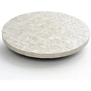 12 Inch Capiz Lazy Susan, Decorative Lazy Susan Turntable Centerpiece for Dining Table, Kitchen Counter, Round Mother of Pearl Capiz Shell Spinning Tray for Countertop & Tabletop (White)
