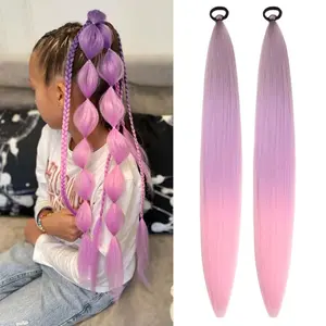 Purple Pink Braiding Hair Extension for Braids Synthetic Braid Ponytail Extensions with Elastic Tie Fashion Festival Rave Hair Accessories(Pack of 2)