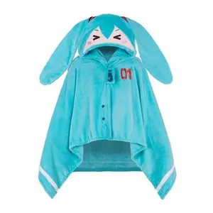Cute cartoon multifunctional warm hooded shawl sleeping blanket — soft, cozy air‑conditioning blanket for girls; great as a gift