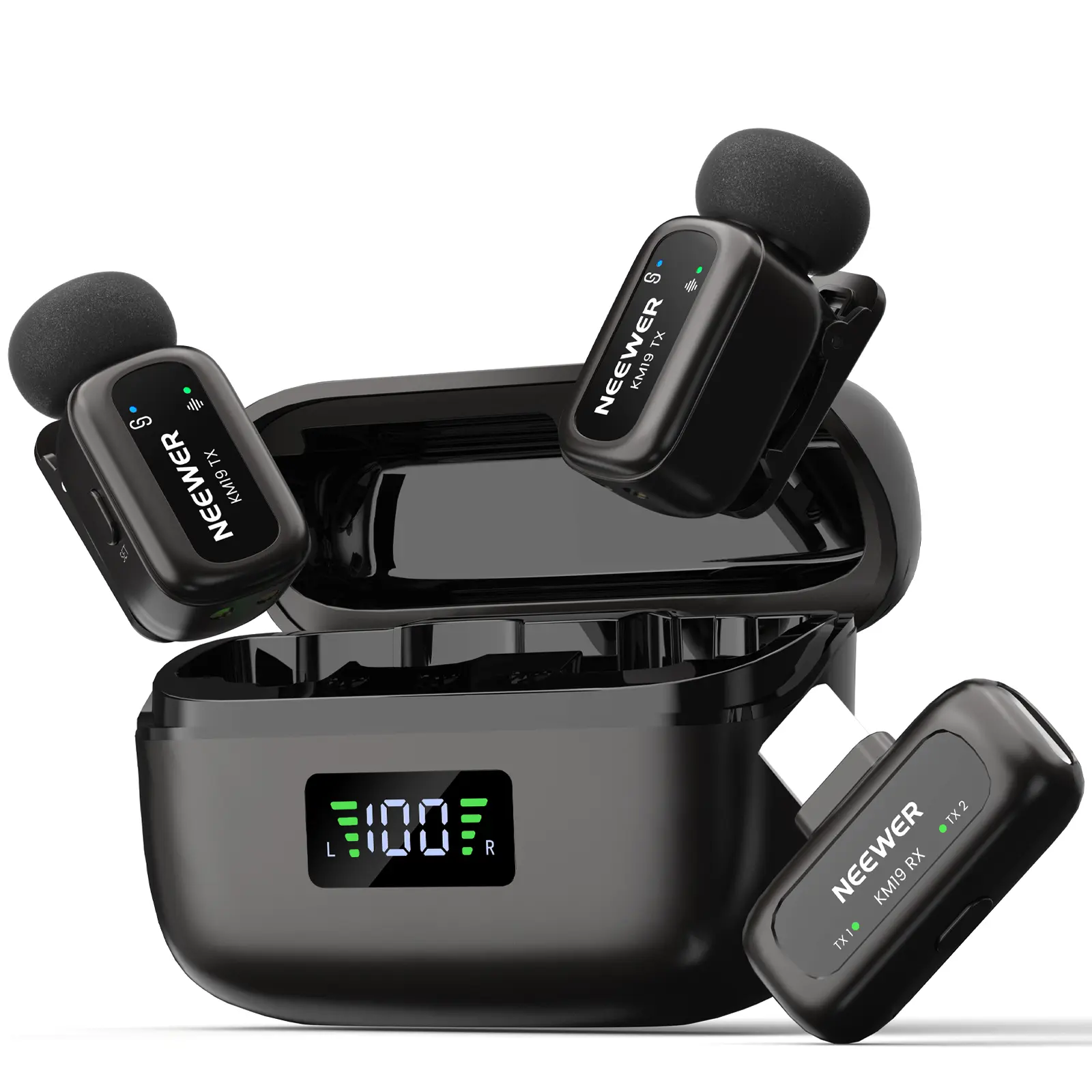 NEEWER KM19 Mini Wireless Lav Microphone, Compatible with iPhone/Android/DJI Osmo Pocket/PC, Adjustable Clip-On Mic with Noise Cancellation, Noise Reduction, Charging Function,  Content Creator Pouch Included, Ideal for Vlog & Video Recording