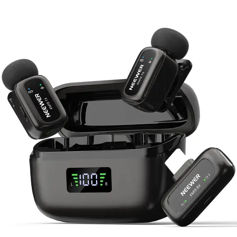 NEEWER KM19 Mini Wireless Lav Microphone, Compatible with iPhone/Android/DJI Osmo Pocket/PC, Adjustable Clip-On Mic with Noise Cancellation, Noise Reduction, Charging Function,  Content Creator Pouch Included, Ideal for Vlog & Video Recording