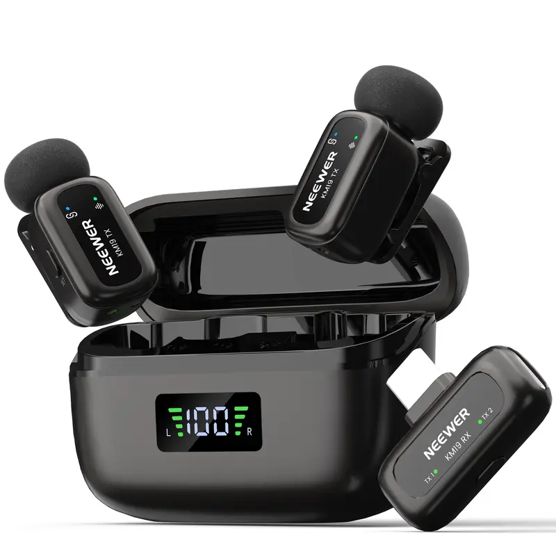 NEEWER KM19 Mini Wireless Lav Microphone, Compatible with iPhone/Android/DJI Osmo Pocket/PC, Adjustable Clip-On Mic with Noise Cancellation, Noise Reduction, Charging Function,  Content Creator Pouch Included, Ideal for Vlog & Video Recording