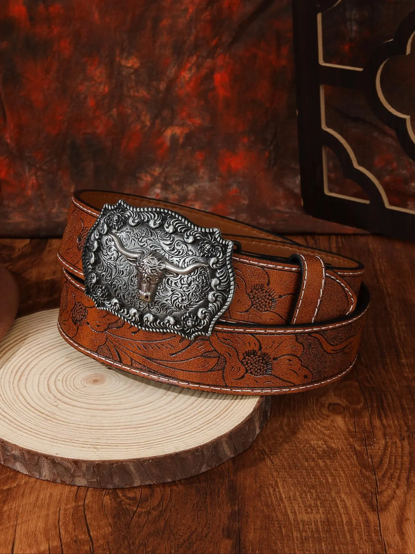 Western Faux Leather Belt Vintage Concho Buckle Boho Cowgirl Rodeo Style Yeeeeehawwwww baby ??? buckle up your new fave concho  main image 4
