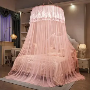 1pc Luxury Round Dome Mosquito Net, Universal Size Bed Canopy, Elegant Lace Princess Bedding, Home Bedroom Decor And Protection 1.2*2bed Mesh Netting