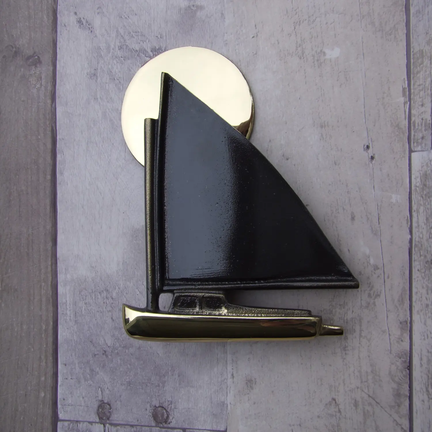 Catboat Door Knocker by Michael Healy - Solid Brass, Handcrafted, Easy Install