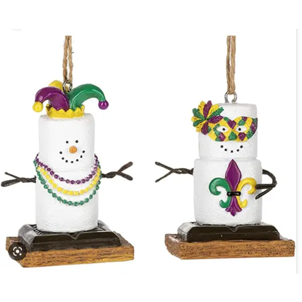 Mardi Gras Smore Ornament - Decorative Snowman & Flower Ornament with Colorful Accents, Ideal for Mardi Gras Decoration