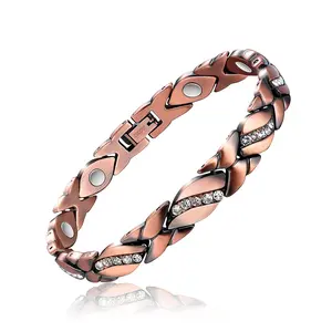 Nandudu Women's Pure Copper Crystal Magnetic Bracelet 3500 Gauss Link Chain Adjustable Size with Gift Bag & Tool Elegant Christmas Jewelry Charm