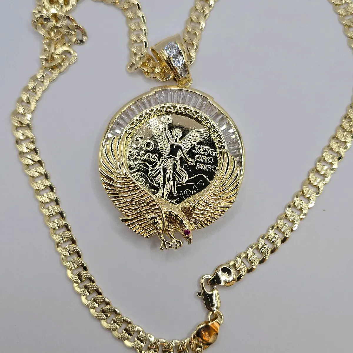 CENTENARIO fashion style gold-plated Cuban link style clear stones with eagle