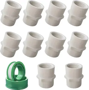 10 count White PVC Pipe Fitting, 1/2 inch NPT Female Thread Pipe Fitting Adapter Connector, Sch40 PVC Slip Coupling, Threaded Pipe Coupling, Socket x NPT Female