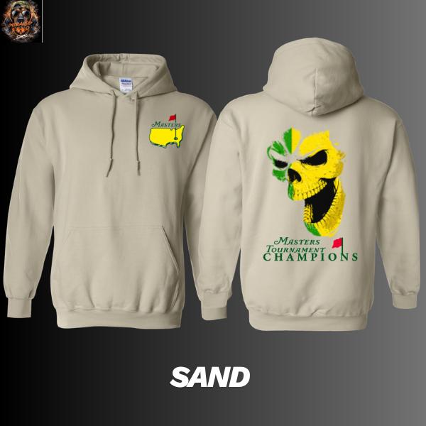 [Made in the USA] Double-sided Hooded T-shirt-Hoodie with a skull print of the Masters Tournament champion, Augusta golf graphic T-shirt, classic golf skull T-shirt, personalized gift for male and female golfers.