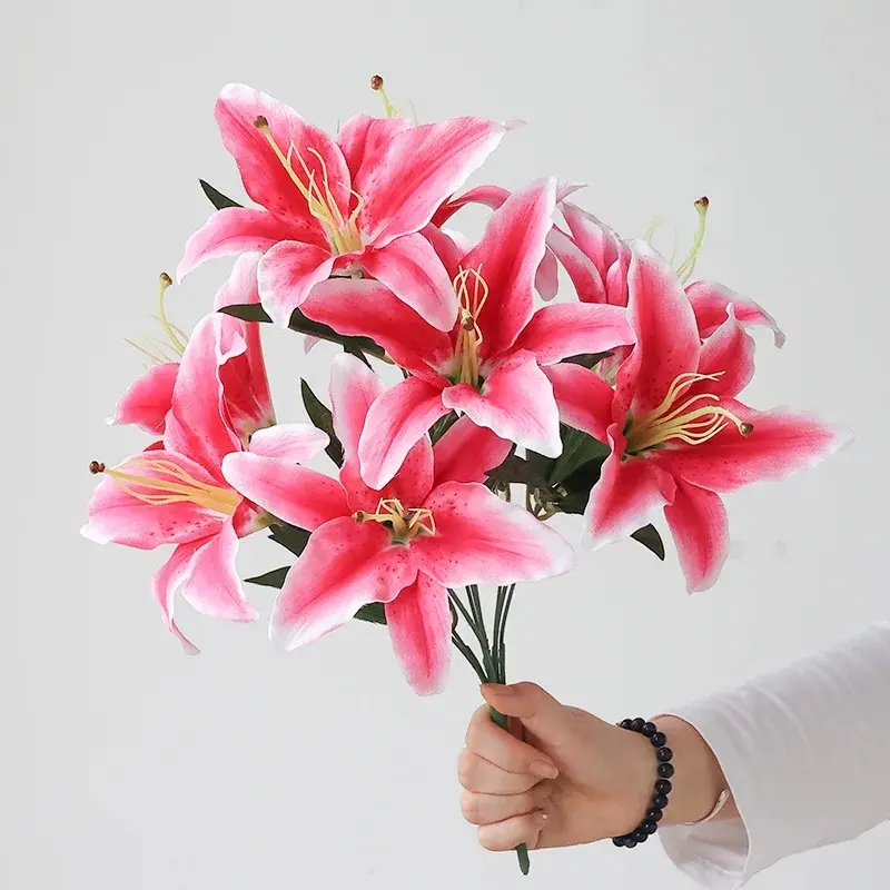 9-Head Big Lily Artificial Flower Branch Simulation Decorative Bouquet for Wedding Home Decor Gift Fake Lily Branch Artificial Flower Decorations