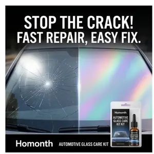 Homonth Cracked Windshield Repair Kit, Automotive Glass Care Solution with Epoxy Coating for Cracks and Scratches