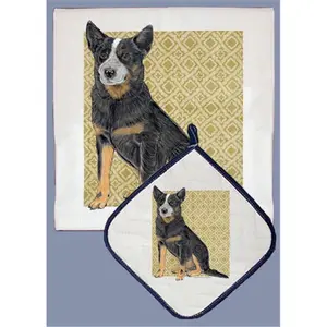 212 MAIN Australian Cattle Dog Cotton Cloth Kitchen Dish Towel and Pot Holder Set, Absorbent Home Cleaning Supplies, Ideal Gift