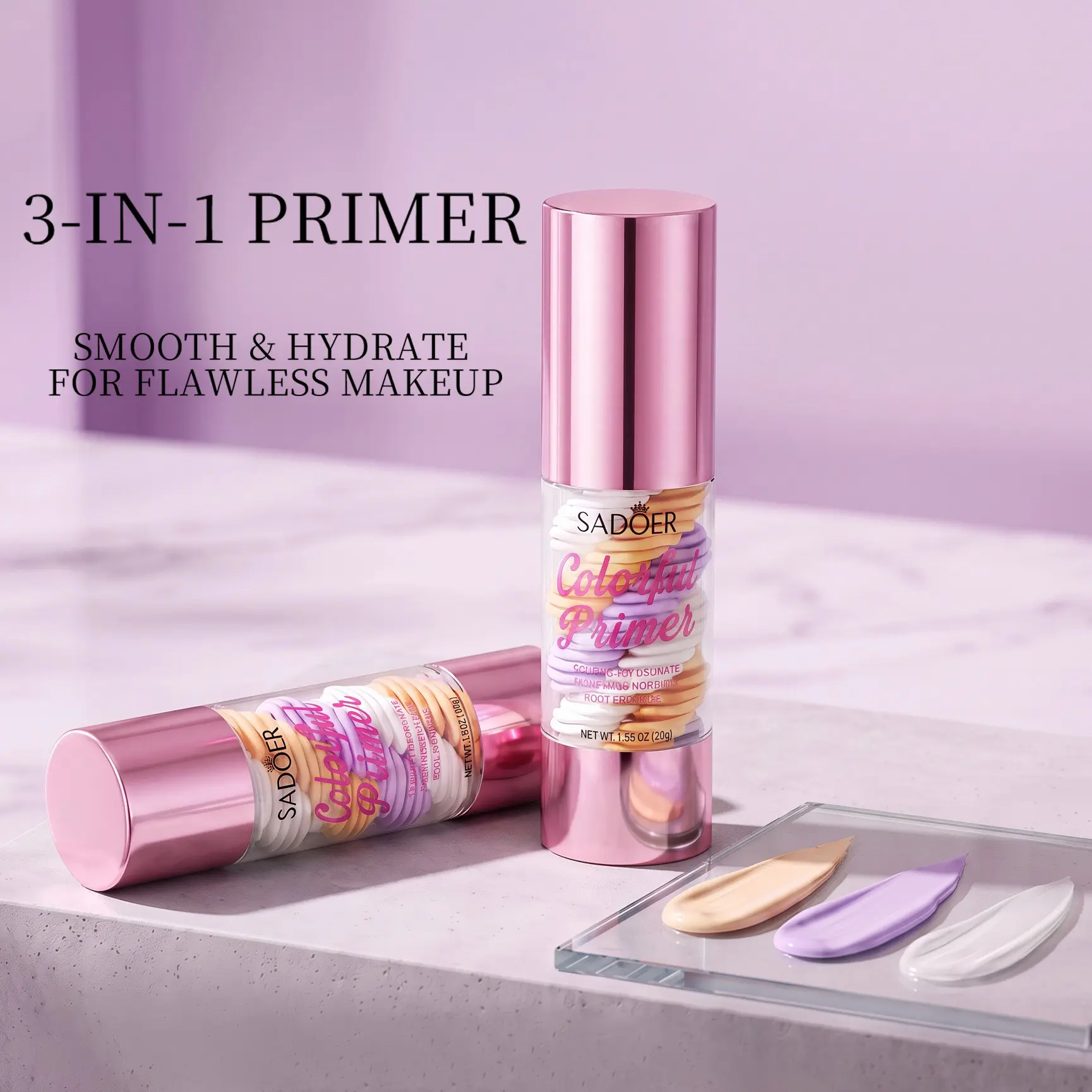 3-In-1 Transparent Gel Facial Primer Makeup Base - All Day Primer for All Skin Types, Hydrating Blurring Lightweight Formula, Smoothing, Skin Tone-Evening, Blurring Effect, Sheer Natural Finish, Color Corrector (Redness), Blurring Effect Makeup Base And P