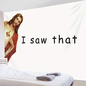 Funny Jesus Tapestry Jesus Christ I Saw That Tapestry Wall Hanging Wall Tapestry For Bedroom Aesthetic Black White Funny Words Tapestry For Living Room College Dorm Decor