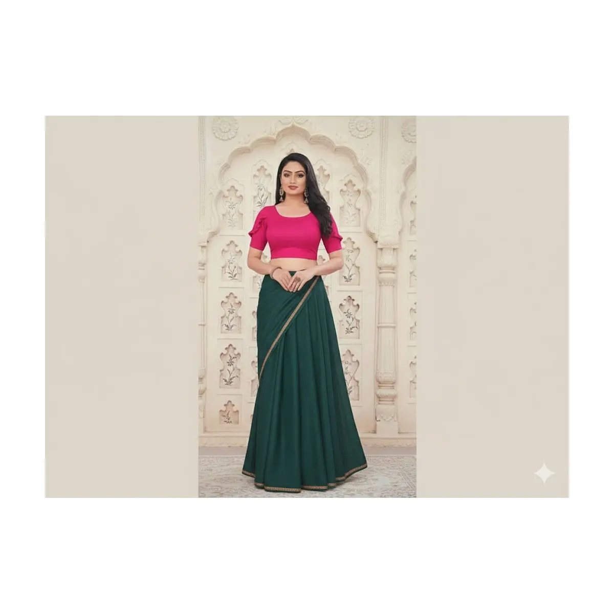 #Hc-847 Readymade Cotton Blend silk  Saree Blouse – Ruffle Sleeve, Deep U‑Back