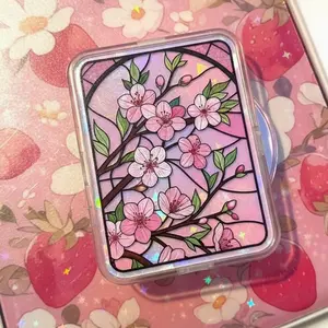 Sakura Cherry Blossom Stained Glass Phone Grip - Pink Floral Aesthetic Accessory - Kawaii Faux Glass Phone Stand - Unique Gift for Nature & Cottagecore Lovers