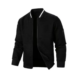 Stylish Plaid Bomber Jacket for Men - Full-Zip Stand Collar Sweatshirt with Long Sleeves, Slight Stretch Fabric, 100% Polyester, and Casual Comfort for Everyday Wear